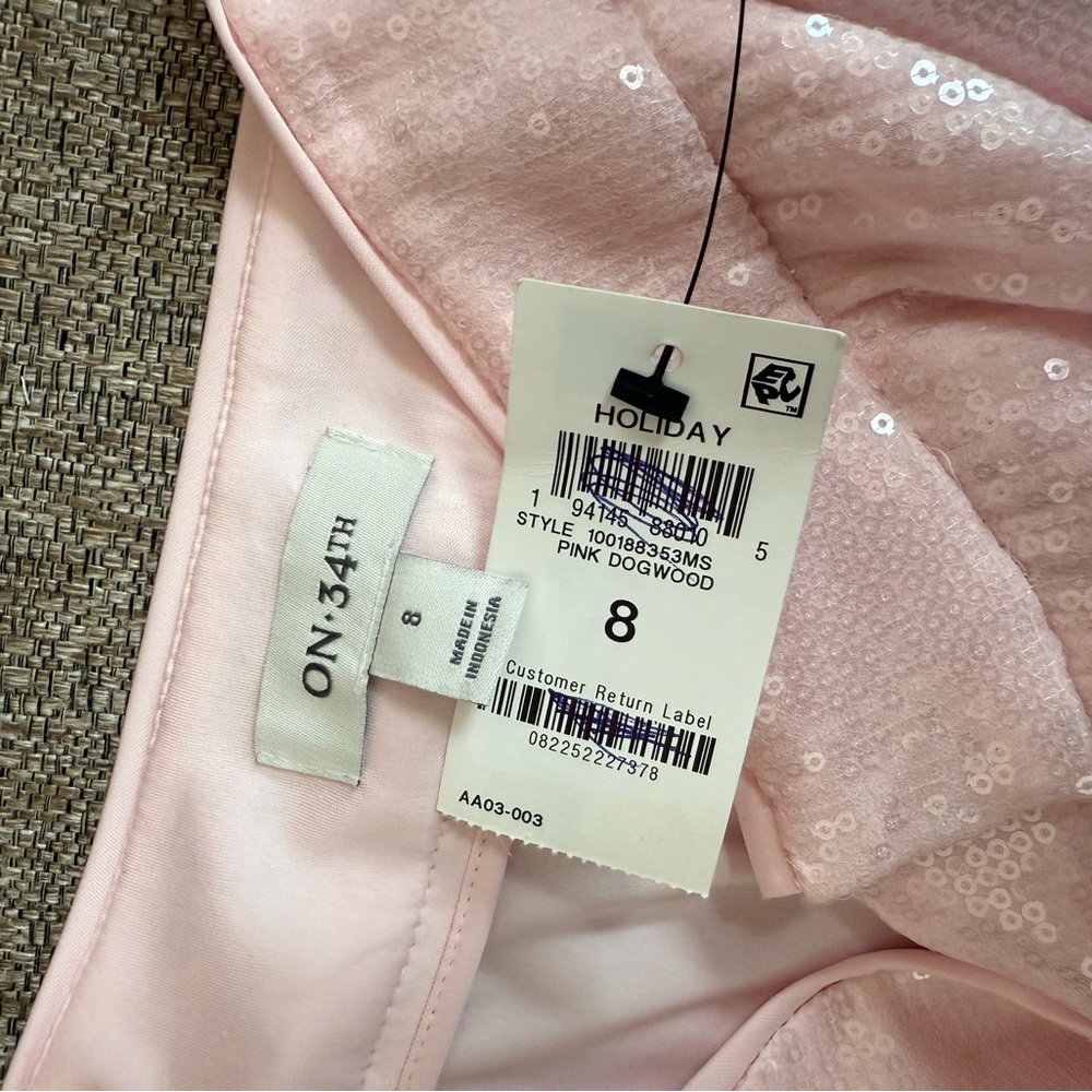 NWT On 34th Pink Dogwood Sequined High Rise Straight-Leg Pants - Picture 8 of 11